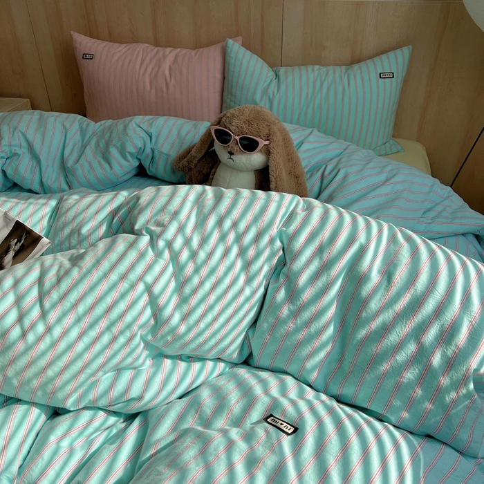 91家纺网 家纺一手货源 找家纺 玛奇朵 2024新款多巴胺INS博主同款全棉色织条纹混搭-布拉格 布拉格-蓝