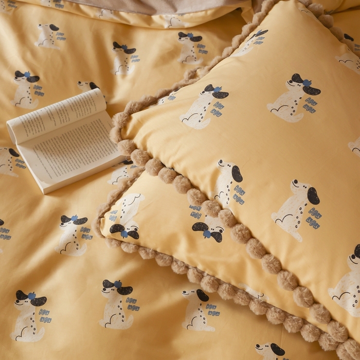 91家纺网 家纺一手货源 找家纺 棉眠 2024新款AB版毛球款棉加绒四件套 小狗波波（棉加绒）