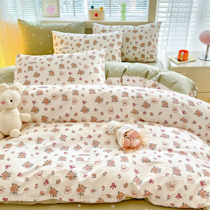 91家纺网 家纺一手货源 找家纺 清雅福 2024新款全棉13372小清新四件套-第三季 橙香四季