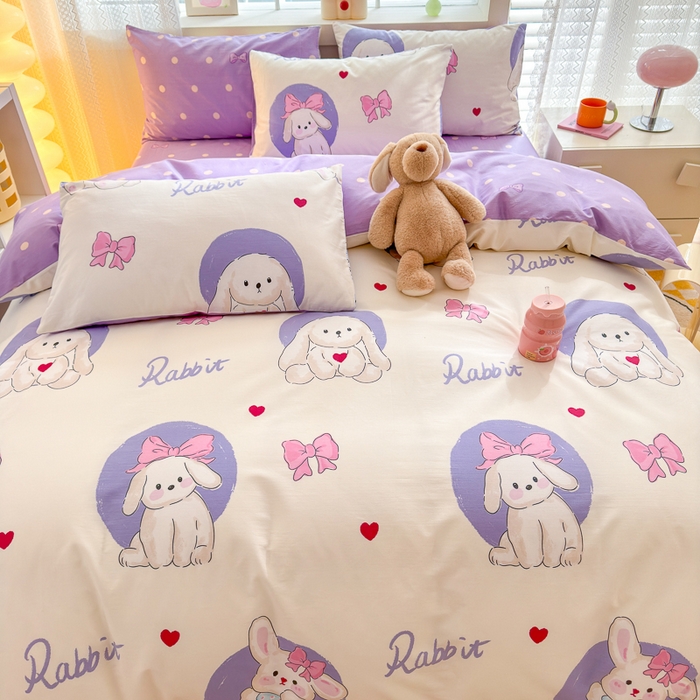 91家纺网 家纺一手货源 找家纺 清雅福 2024新款全棉13372小清新四件套-第三季 兔小萌