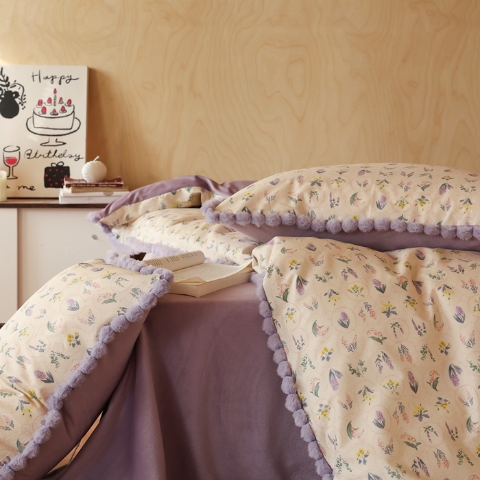 91家纺网 家纺一手货源 找家纺 棉眠 2024新款AB版毛球款棉加绒四件套 浅薇（棉加绒）