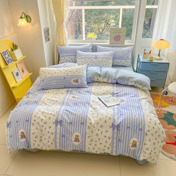 91家纺网 家纺一手货源 找家纺 雅居纺 2024新款高密全棉13070印花四件套 兰花熊