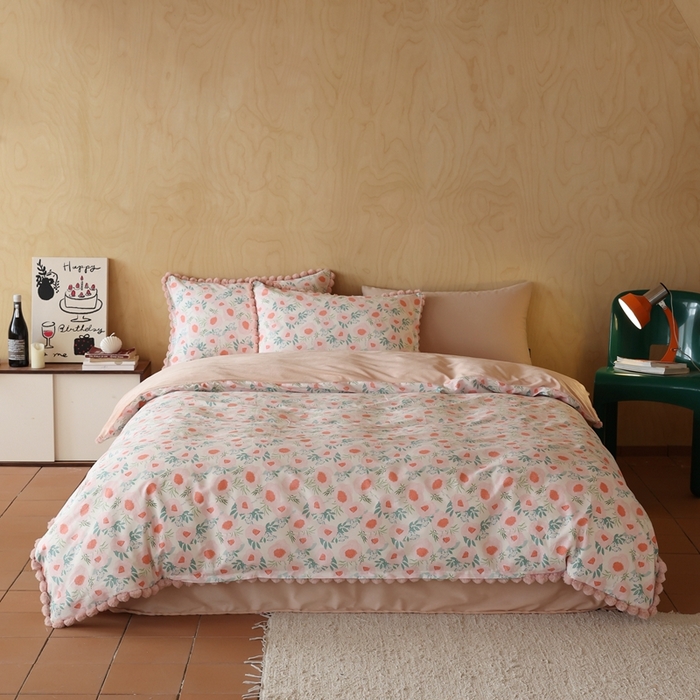 91家纺网 家纺一手货源 找家纺 棉眠 2024新款AB版毛球款棉加绒四件套 粉荔枝（棉加绒）