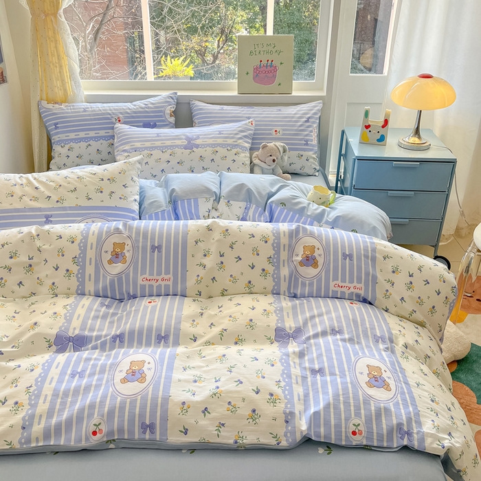 91家纺网 家纺一手货源 找家纺 雅居纺 2024新款高密全棉13070印花四件套 兰花熊