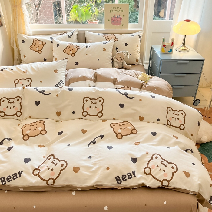 91家纺网 家纺一手货源 找家纺 雅居纺 2024新款高密全棉13070印花四件套 Bear熊