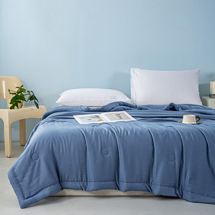 91家纺网 家纺一手货源 找家纺 森林人 2024新款A类双层纱大豆纤维夏凉被 双层纱-宾利蓝