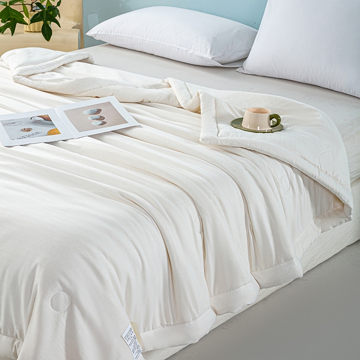 91家纺网 家纺一手货源 找家纺 森林人 2024新款A类双层纱大豆纤维夏凉被 双层纱-奶昔白