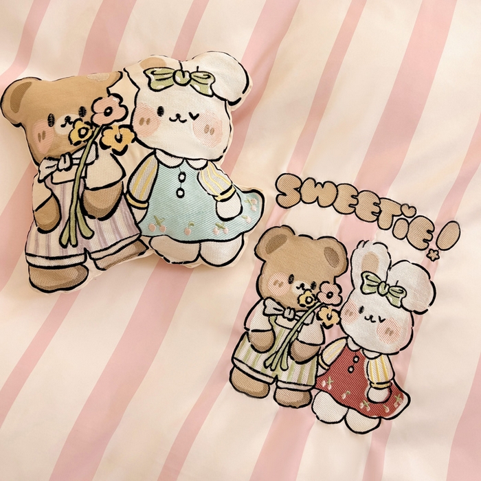 91家纺网 家纺一手货源 找家纺 娜娜 2024新款磨毛水洗棉刺绣四件套 	 快乐伙伴-粉