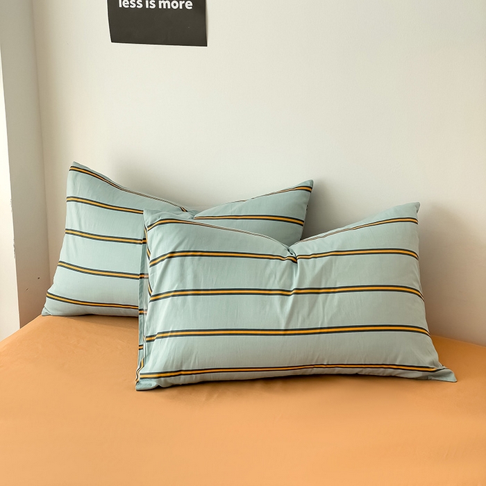 91家纺网 家纺一手货源 找家纺 梦家居 2024新款春季新品北欧简约风四件套 蓝桔宽条