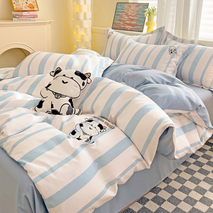 91家纺网 家纺一手货源 找家纺 娜娜 2024新款磨毛水洗棉刺绣四件套 	 牛牛怪-蓝