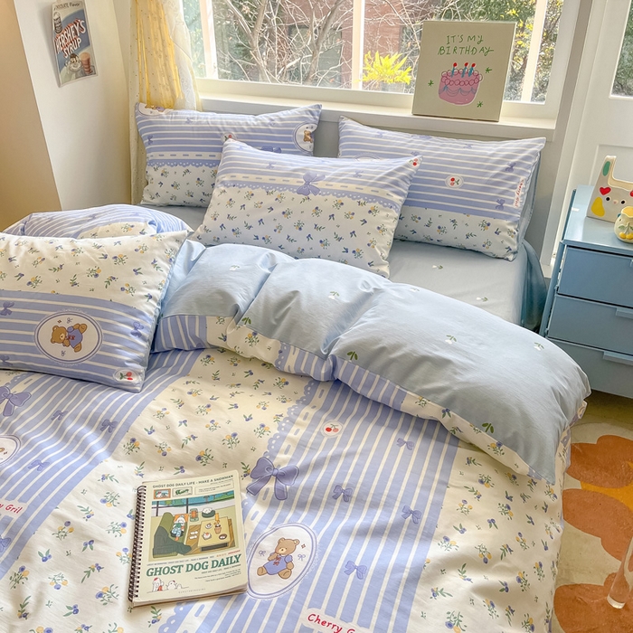 91家纺网 家纺一手货源 找家纺 雅居纺 2024新款高密全棉13070印花四件套 兰花熊