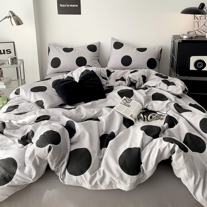 91家纺网 家纺一手货源 找家纺 梦家居 2024新款春季新品北欧简约风四件套 黑灰波点