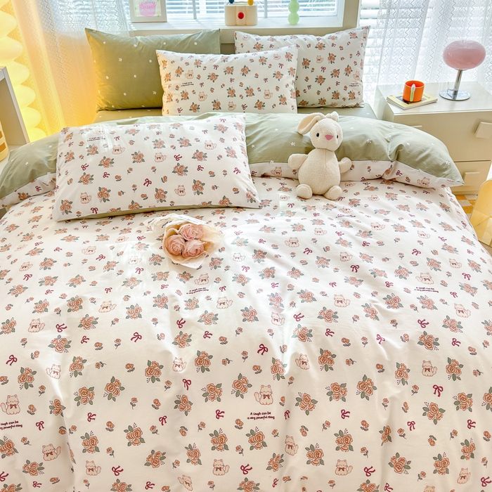 91家纺网 家纺一手货源 找家纺 清雅福 2024新款全棉13372小清新四件套-第三季 橙香四季