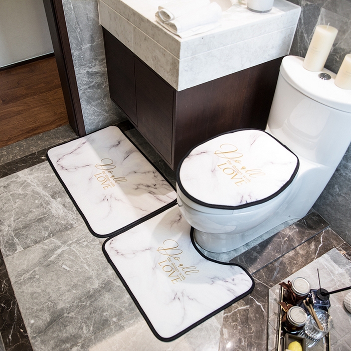 91家纺网 家纺一手货源 找家纺 爵仕家纺 2024新款网销款卫浴三件套地垫马桶盖 白金大理石