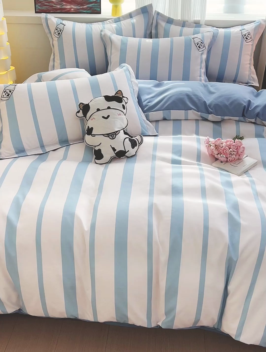 91家纺网 家纺一手货源 找家纺 娜娜 2024新款磨毛水洗棉刺绣四件套 	 牛牛怪-蓝