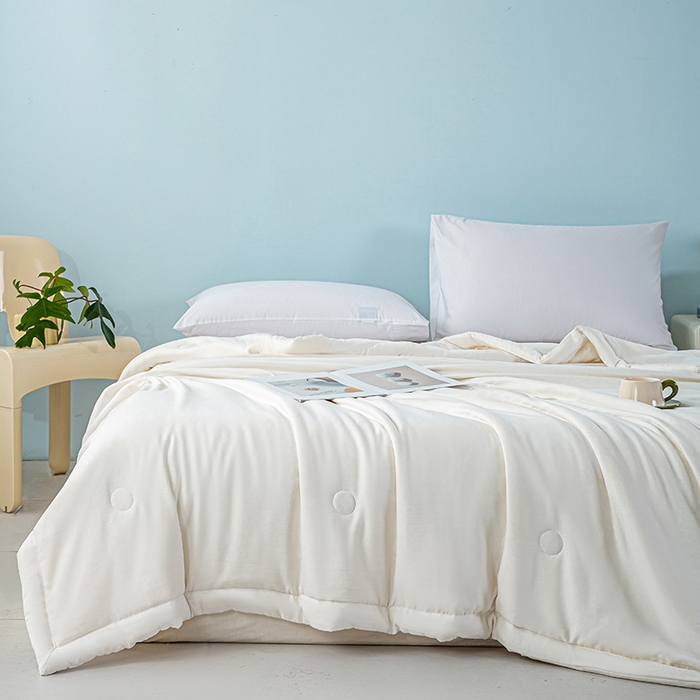 91家纺网 家纺一手货源 找家纺 森林人 2024新款A类双层纱大豆纤维夏凉被 双层纱-奶昔白