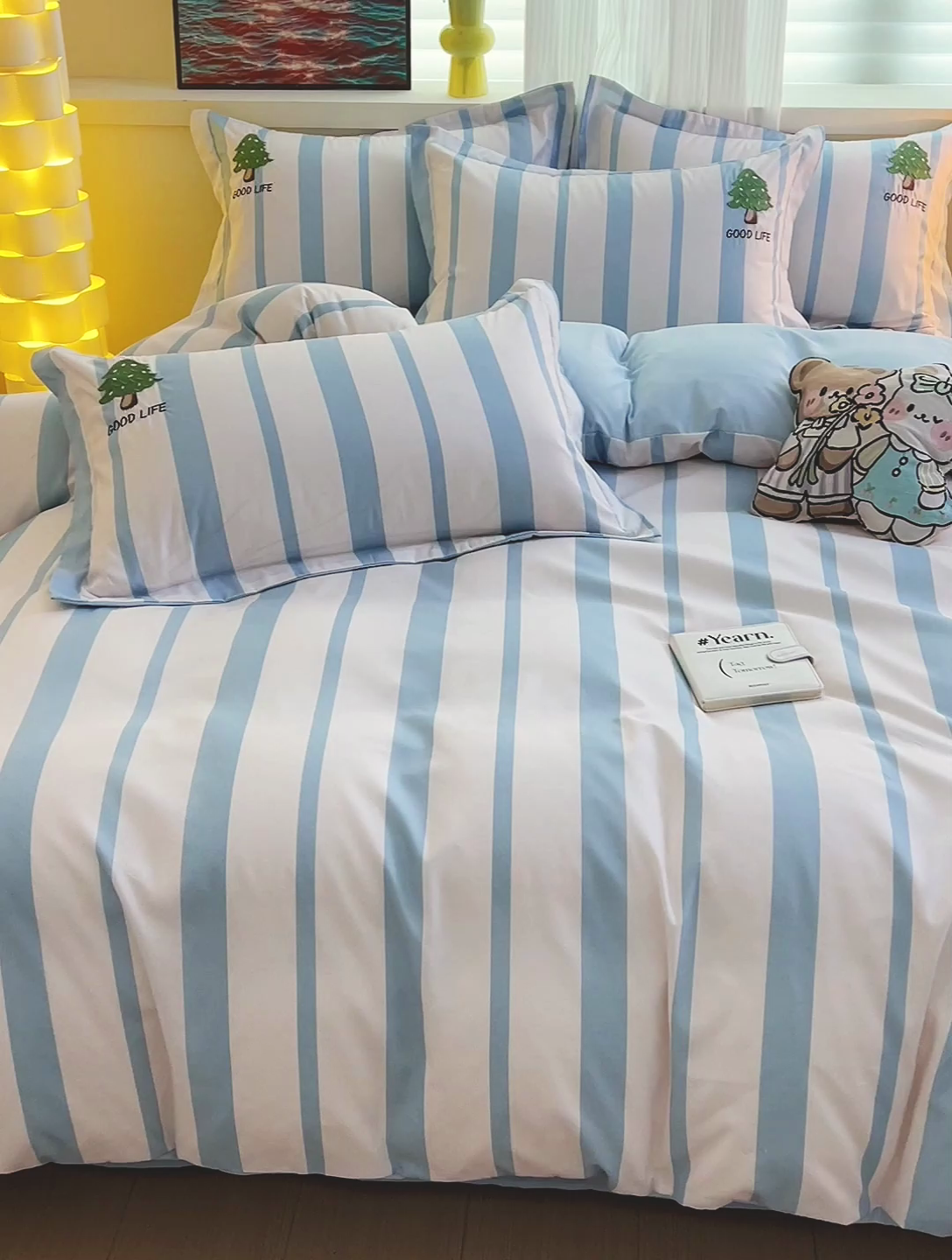 91家纺网 家纺一手货源 找家纺 娜娜 2024新款磨毛水洗棉刺绣四件套 	 快乐伙伴-蓝