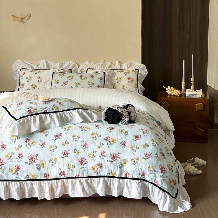 91家纺网 家纺一手货源 找家纺 玛奇朵 2024新款法式复古全棉A类双层皱纱-班娜花园 班娜花园-蓝