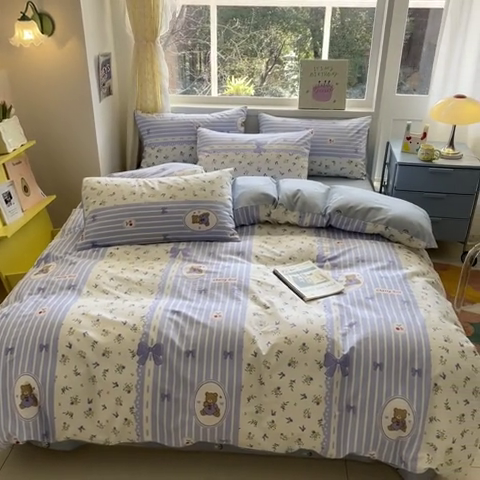 91家纺网 家纺一手货源 找家纺 雅居纺 2024新款高密全棉13070印花四件套 兰花熊