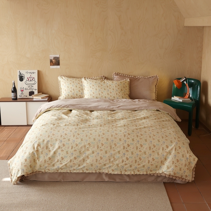 91家纺网 家纺一手货源 找家纺 棉眠 2024新款AB版毛球款棉加绒四件套 贵宾-黄（棉加绒）