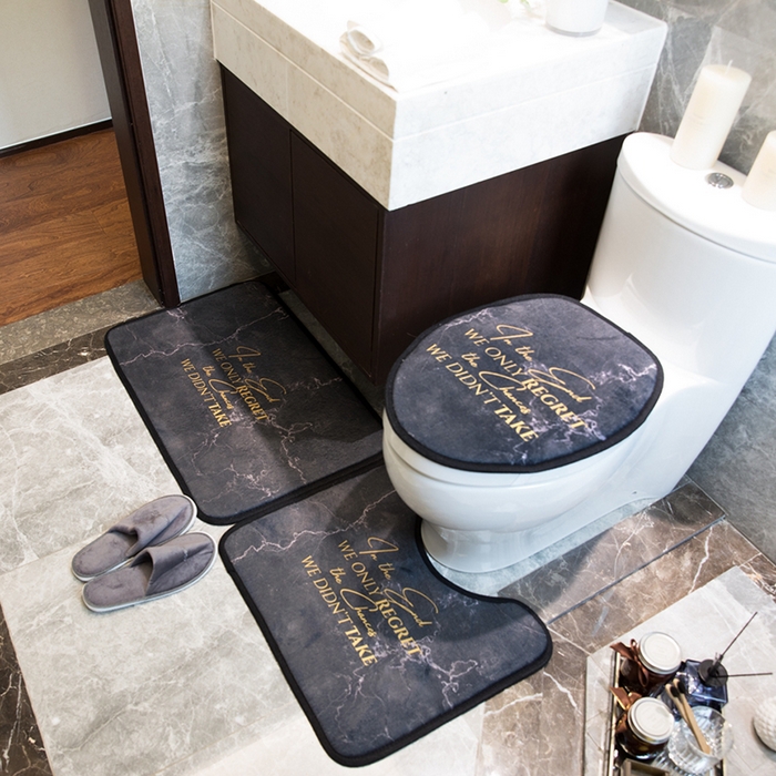 91家纺网 家纺一手货源 找家纺 爵仕家纺 2024新款网销款卫浴三件套地垫马桶盖 黑金大理石