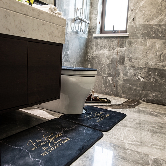 91家纺网 家纺一手货源 找家纺 爵仕家纺 2024新款网销款卫浴三件套地垫马桶盖 黑金大理石