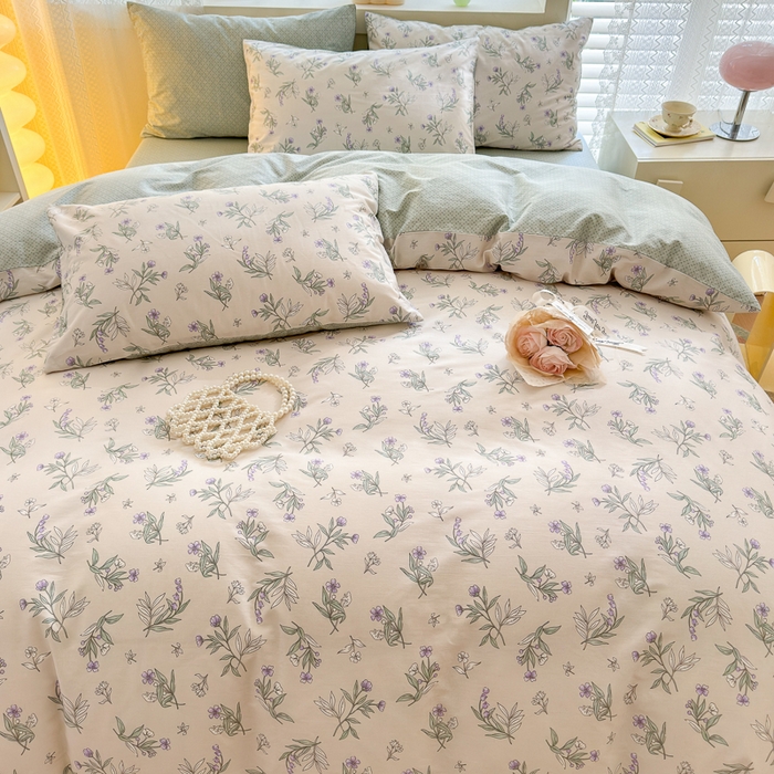 91家纺网 家纺一手货源 找家纺 清雅福 2024新款全棉13372小清新四件套-第三季 宁静