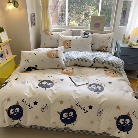 91家纺网 家纺一手货源 找家纺 雅居纺 2024新款高密全棉13070印花四件套 LUCK星