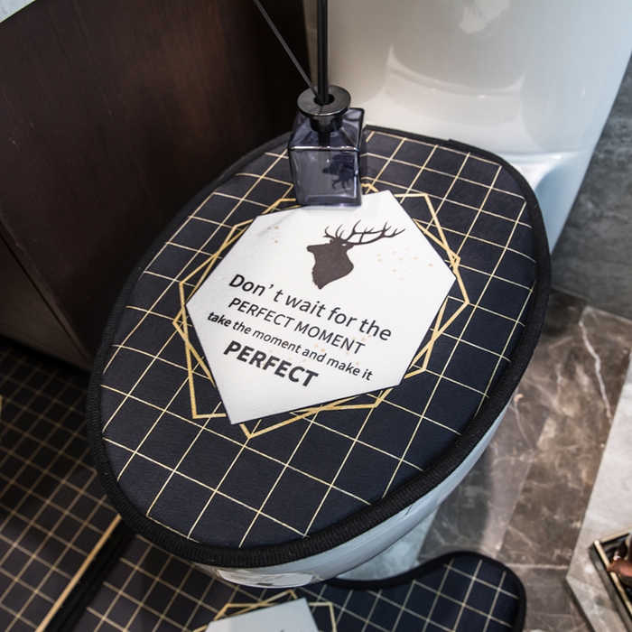 91家纺网 家纺一手货源 找家纺 爵仕家纺 2024新款网销款卫浴三件套地垫马桶盖 黑格鹿