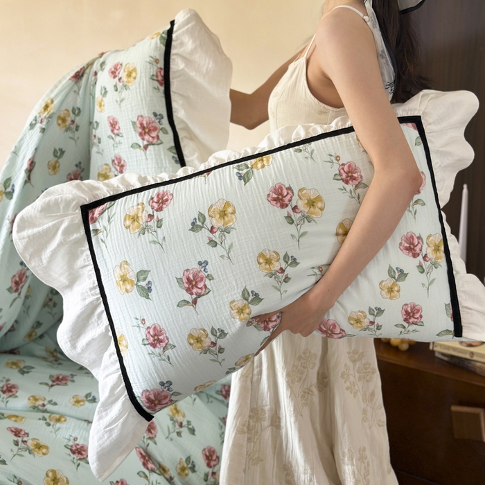 91家纺网 家纺一手货源 找家纺 玛奇朵 2024新款法式复古全棉A类双层皱纱-班娜花园 班娜花园-蓝