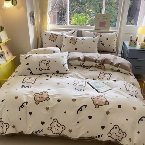 91家纺网 家纺一手货源 找家纺 雅居纺 2024新款高密全棉13070印花四件套 Bear熊