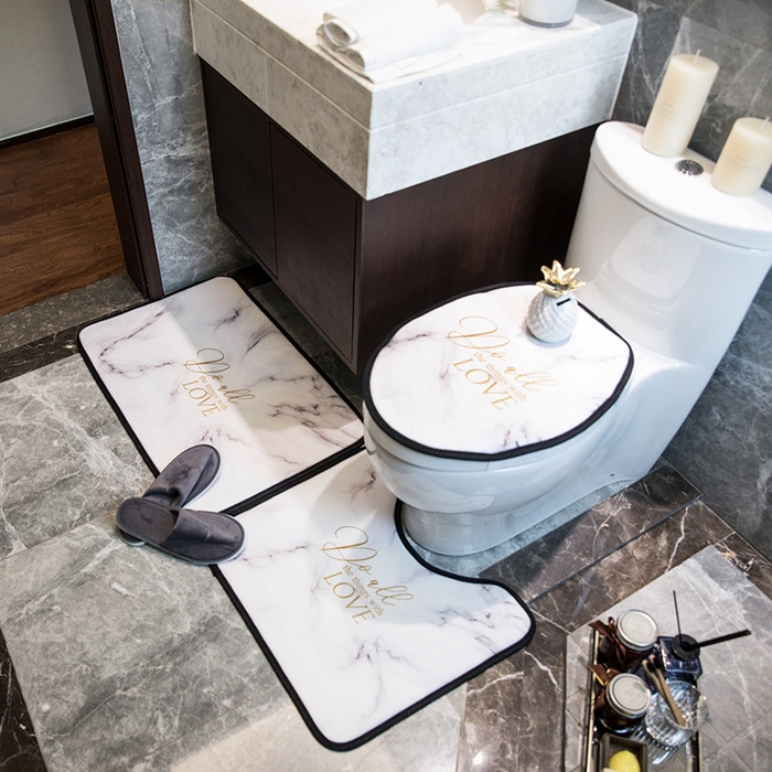 91家纺网 家纺一手货源 找家纺 爵仕家纺 2024新款网销款卫浴三件套地垫马桶盖 白金大理石