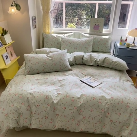 91家纺网 家纺一手货源 找家纺 雅居纺 2024新款高密全棉13070印花四件套 蓝色花园