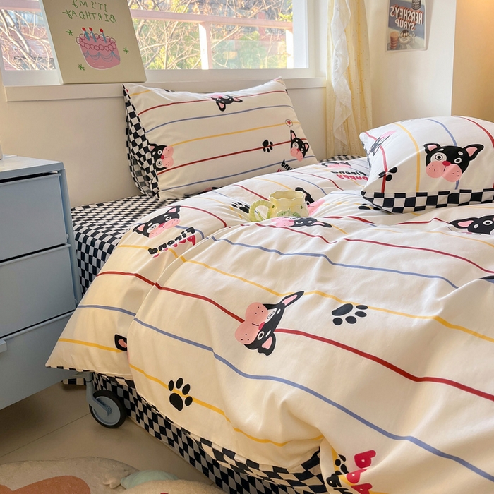 91家纺网 家纺一手货源 找家纺 雅居纺 2024新款高密全棉13070印花四件套 绅士狗