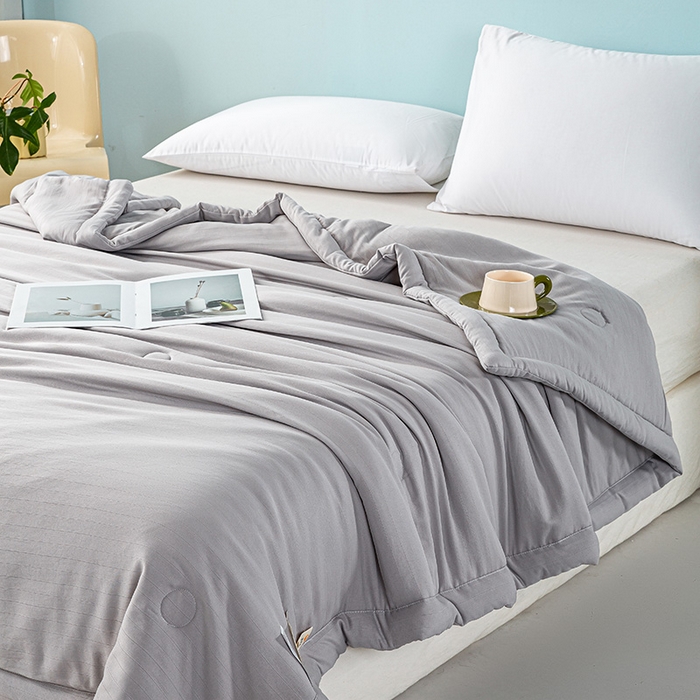 91家纺网 家纺一手货源 找家纺 森林人 2024新款A类双层纱大豆纤维夏凉被 双层纱-浅灰