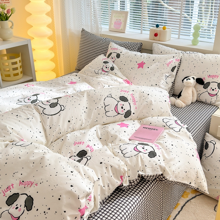 91家纺网 家纺一手货源 找家纺 清雅福 2024新款全棉13372小清新四件套-第三季 布丁狗