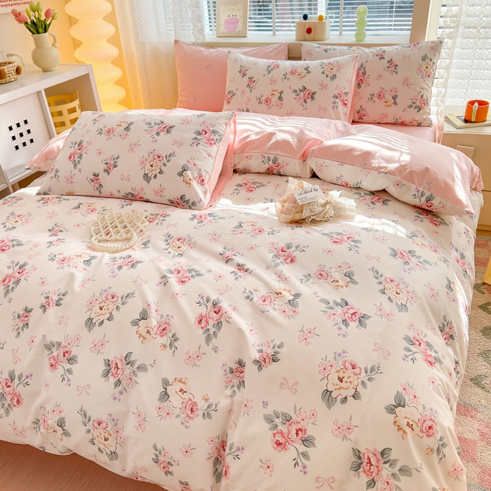 91家纺网 家纺一手货源 找家纺 清雅福 2024新款全棉13372小清新四件套-第三季 肉桂乌龙