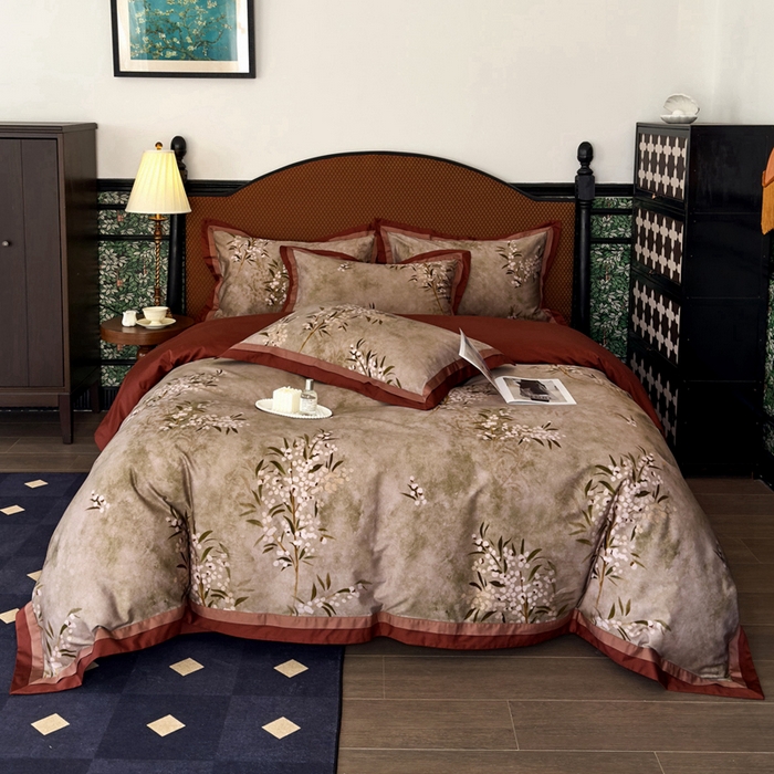 91家纺网 家纺一手货源 找家纺 由丽家纺 2025新款数码印花四件套-云裳 云裳-驼