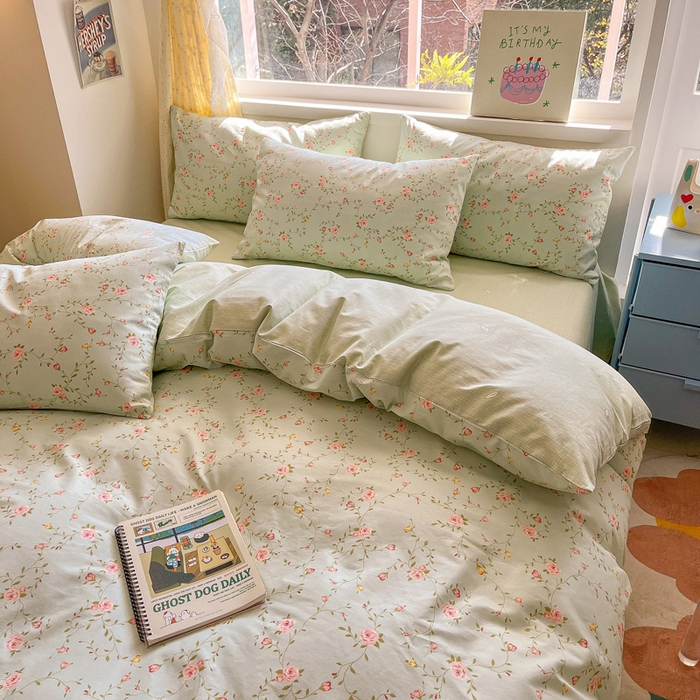 91家纺网 家纺一手货源 找家纺 雅居纺 2024新款高密全棉13070印花四件套 蓝色花园