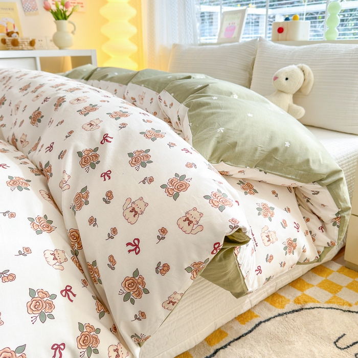 91家纺网 家纺一手货源 找家纺  清雅福 2024新款全棉13372小清新单被套系列第三季 橙香四季