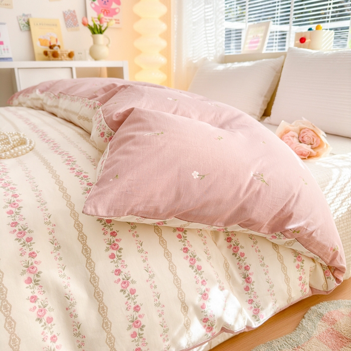 91家纺网 家纺一手货源 找家纺  清雅福 2024新款全棉13372小清新单被套系列第三季 玫瑰物语