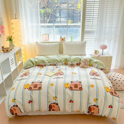 91家纺网 家纺一手货源 找家纺  清雅福 2024新款全棉13372小清新单被套系列第三季 丫丫卡皮