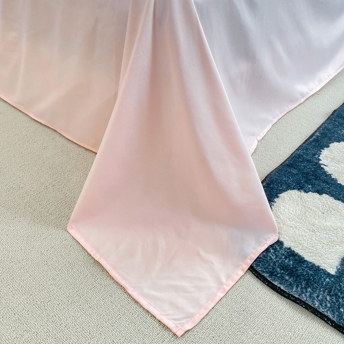 91家纺网 家纺一手货源 找家纺 芷凡家纺 2024新款亲肤棉纯色双拼四件套 蓝灰+奶油粉