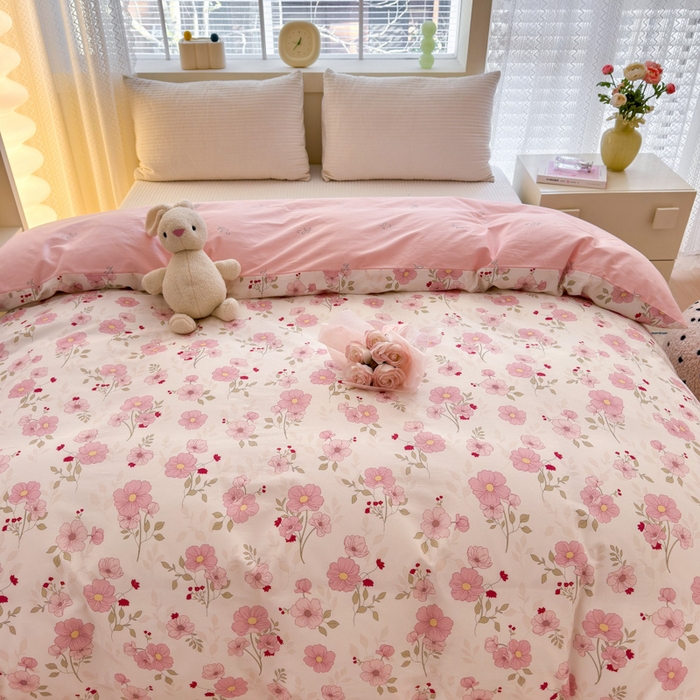 91家纺网 家纺一手货源 找家纺  清雅福 2024新款全棉13372小清新单被套系列第三季 花漫蹊粉