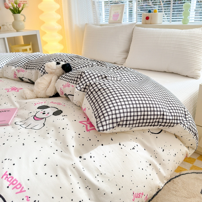 91家纺网 家纺一手货源 找家纺  清雅福 2024新款全棉13372小清新单被套系列第三季 布丁狗