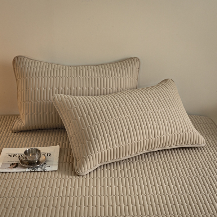 91家纺网 家纺一手货源 找家纺 芬晴家纺 2024新款纯棉水洗棉纯色夹棉床笠 漫游-奶茶