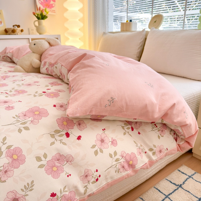 91家纺网 家纺一手货源 找家纺  清雅福 2024新款全棉13372小清新单被套系列第三季 花漫蹊粉