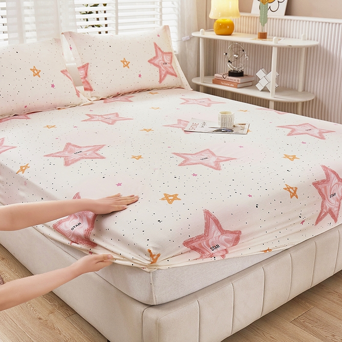 91家纺网 家纺一手货源 找家纺 名优家纺 2024新款13070套件系列-单床笠 粉色星