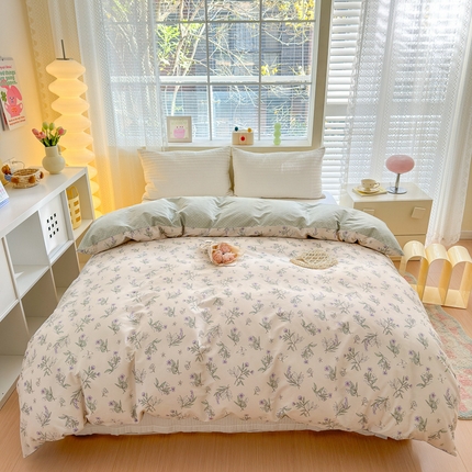 91家纺网 家纺一手货源 找家纺  清雅福 2024新款全棉13372小清新单被套系列第三季 宁静