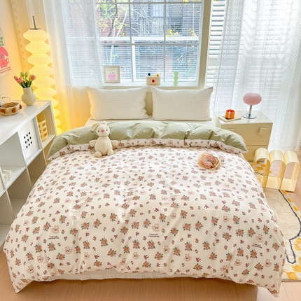 91家纺网 家纺一手货源 找家纺  清雅福 2024新款全棉13372小清新单被套系列第三季 橙香四季